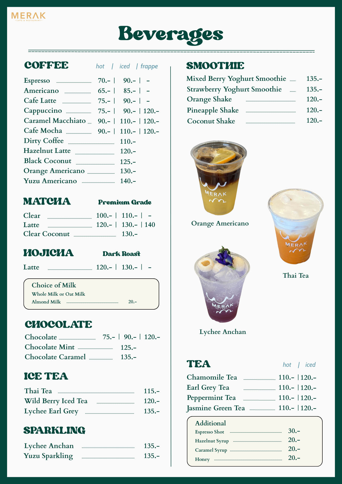 Beverages menu page