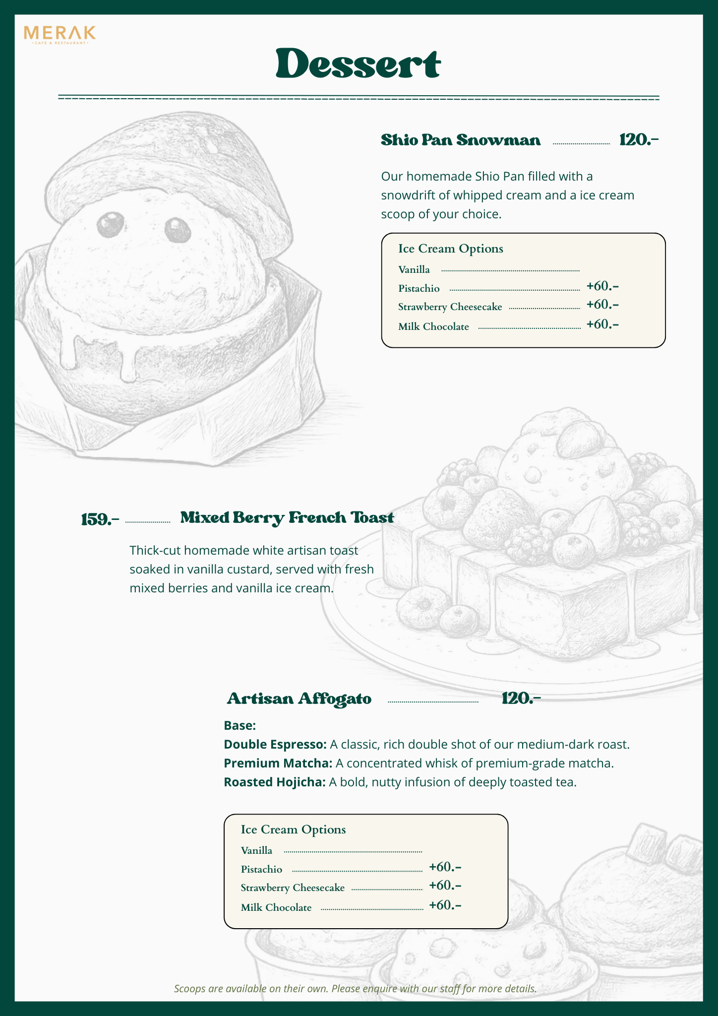 Dessert menu page